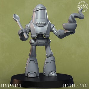 RoboChef 1 (Protectron Takahashi) - Under the Bleachers (Nuke World) 32mm scale | Proxy mini for Wargames IE: Fallout Grimdark | Retro Scifi
