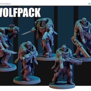 Wolf Pack 1  - Scouts (Red Pilgrim) 28-32mm heroic scale Proxy minis for Wargames | Space Viking Marines Primal Hounds