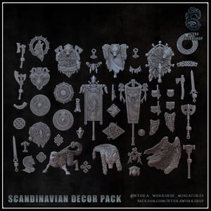 Scandinavian Decor Pack (Hydra Workshop) 40k Sci-fi Conversion Bits | Icons Banner Weapons Space Wolves Viking Wolf