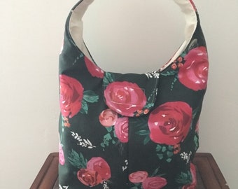 Lunch Bag Insulated Red Rose on Hunter Green