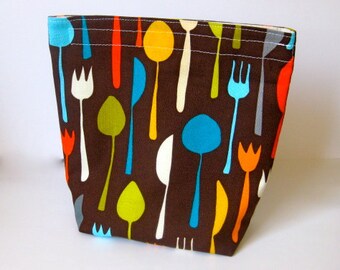 Snack/Sandwich Bag With Gusset Bottom - Retro Cafe Spoon and Fork