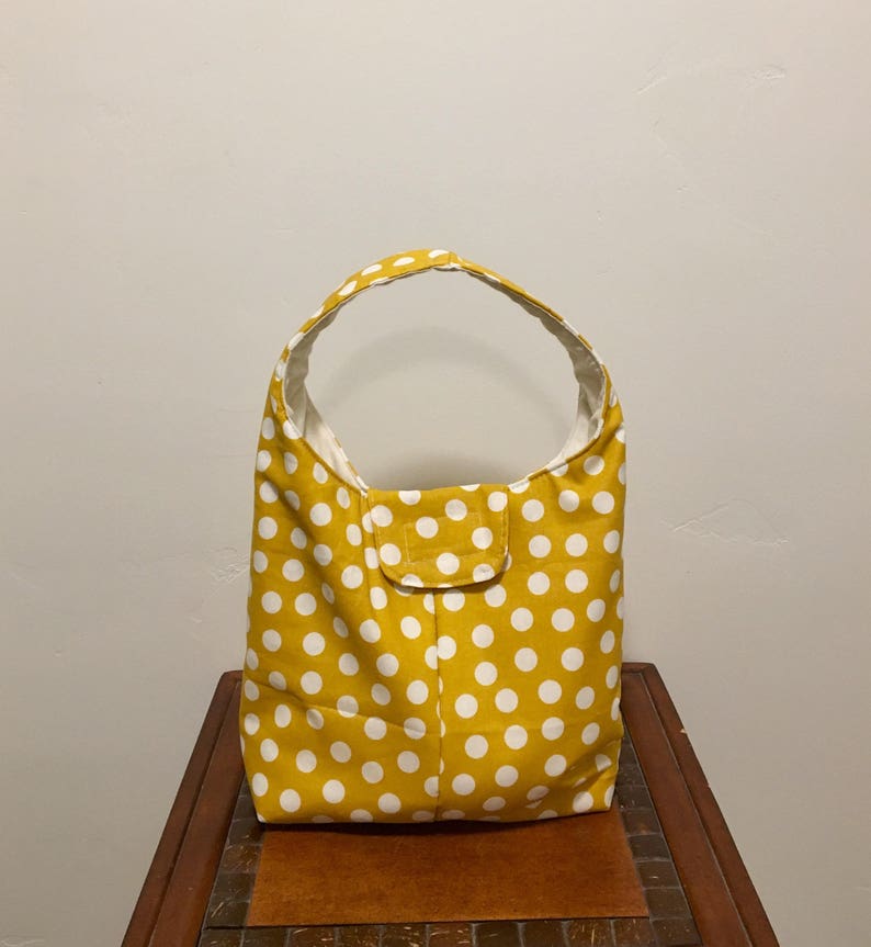 Insulated Lunch Bag - Mustard Yellow With White Dots 