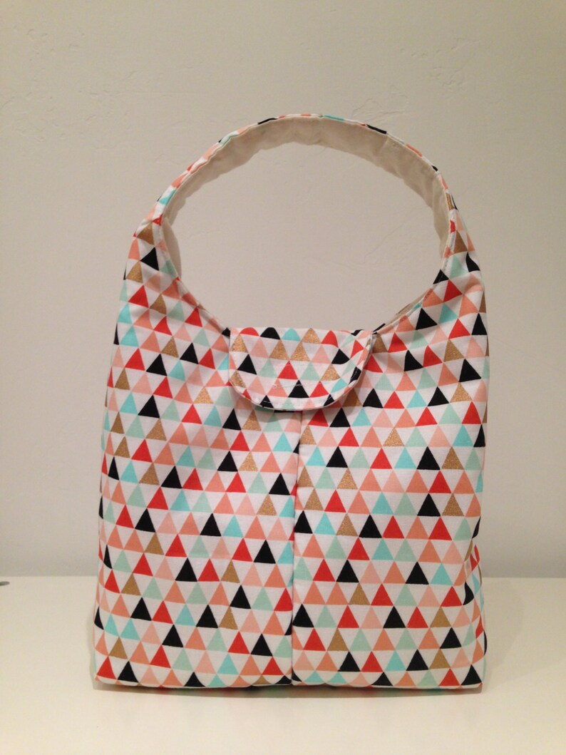 Lunch Bag Insulated Gold Melon Aqua Triangles image 1
