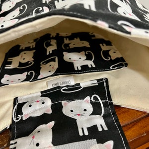 Insulated Lunch Bag White Cats Kittens on Black image 4
