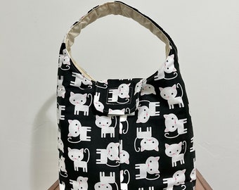 Insulated Lunch Bag White Cats Kittens on Black