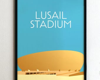 Póster enmarcado - Estadio de fútbol - Estadio Lusail - Catar - Regalo de Navidad, decoración de pared para aficionados al fútbol