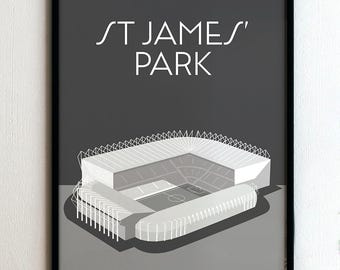 Plakat w ramie - stadion piłkarski - St James' Park - Newcastle - prezent świąteczny, dekoracja ścienna dla kibiców piłki nożnej