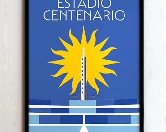 Pôster emoldurado - Estádio de futebol - Estádio Centenário - Montevidéu - Uruguai - Presente de Natal, decoração de parede para fãs de futebol