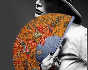 Abanico plegable de madera de teca – Abanico de mano batik grabado, accesorio indonesio