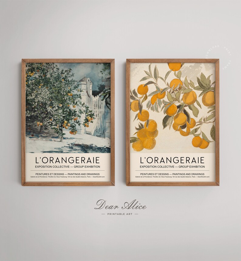 Conjunto de arte de pared de DOS, carteles naranjas, póster de galería de arte IMPRIMIBLE, par de impresiones de arte, conjunto de 2 carteles de arte Orangeraie, decoración de cocinaDA0058 imagen 8