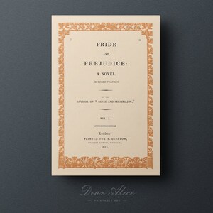 Book Cover poster of and antique copy of the famous Pride and Prejudice Novel. | Dear Alice Printable Art