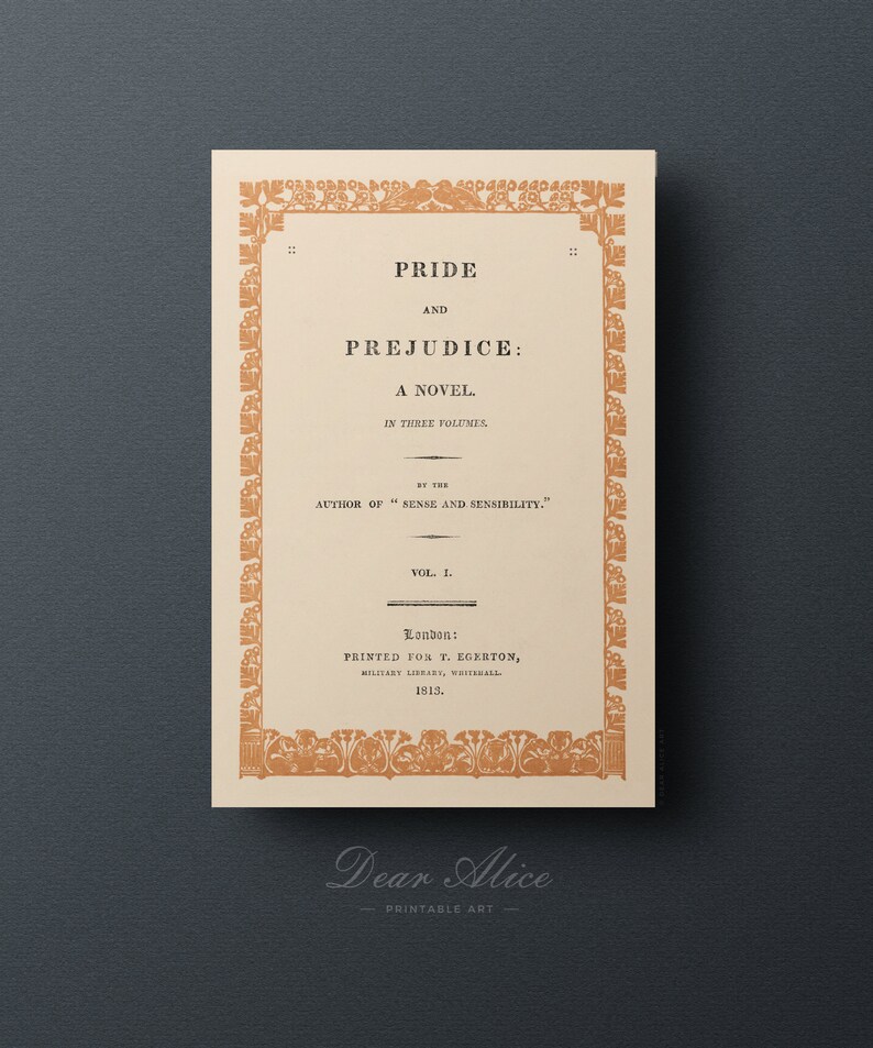 Book Cover poster of and antique copy of the famous Pride and Prejudice Novel. | Dear Alice Printable Art