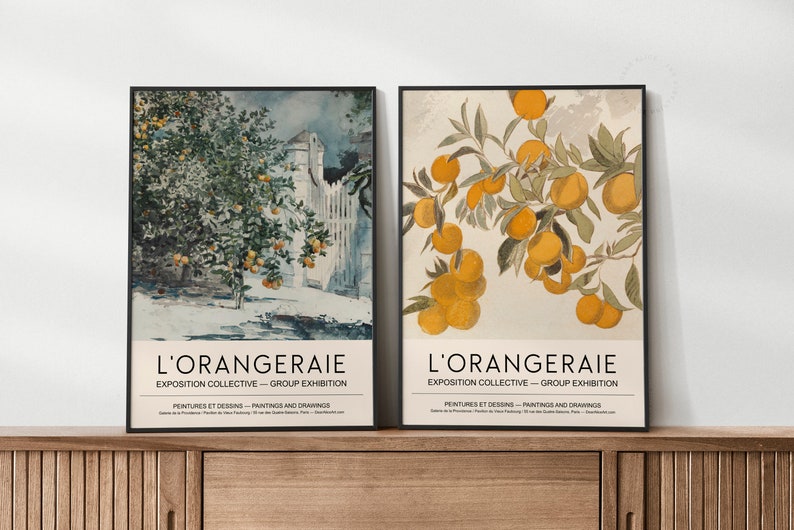 Conjunto de arte de pared de DOS, carteles naranjas, póster de galería de arte IMPRIMIBLE, par de impresiones de arte, conjunto de 2 carteles de arte Orangeraie, decoración de cocinaDA0058 imagen 3