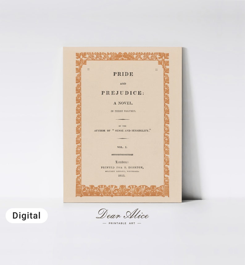 Book Cover Art Print of an antique copy of Pride and Prejudice novel. | Dear Alice Printable Art