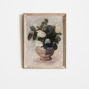 Vintage Digital Painting of a Bunch of White Peonies in a pot. 19th Century Antique Floral Art framed in an old wooden frame. | Dear Alice Printables
