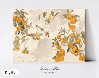 Pintura de naranjos, cocina de granja, arte de pared IMPRIMIBLE, arte de cocina campestre, árboles frutales, pintura de acuarela de naranja y limón —DA0028