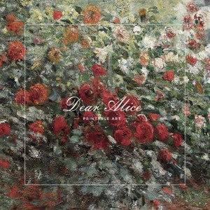 Close up of a Vintage flower Garden Oil Painting from 19th century | Dear Alice Printable Art