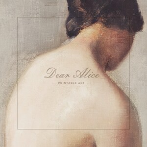 Close-up of a printable antique oil painting. Brushstroke details of a nude woman view from the back. | Dear Alice Digital Art