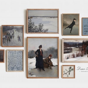 Winter Prints Gallery Wall, Vintage Holiday Art Set of 9 Prints, Christmas Holiday Wall Decor, DIGITAL Printable, Ice Skating Art SetDA0080 image 3