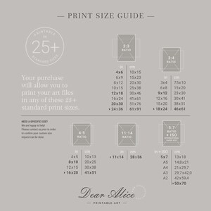 Print Size Guide by Dear Alice Art | Print your digital Art files in more than 25 standard print sizes.