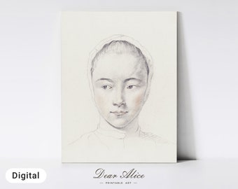 Dibujo de retrato de mujer, impresión de arte vintage de niña joven, arte de boceto vintage de cabeza de mujer joven, descarga DIGITAL, sirviente de Downton Abbey —DA0037