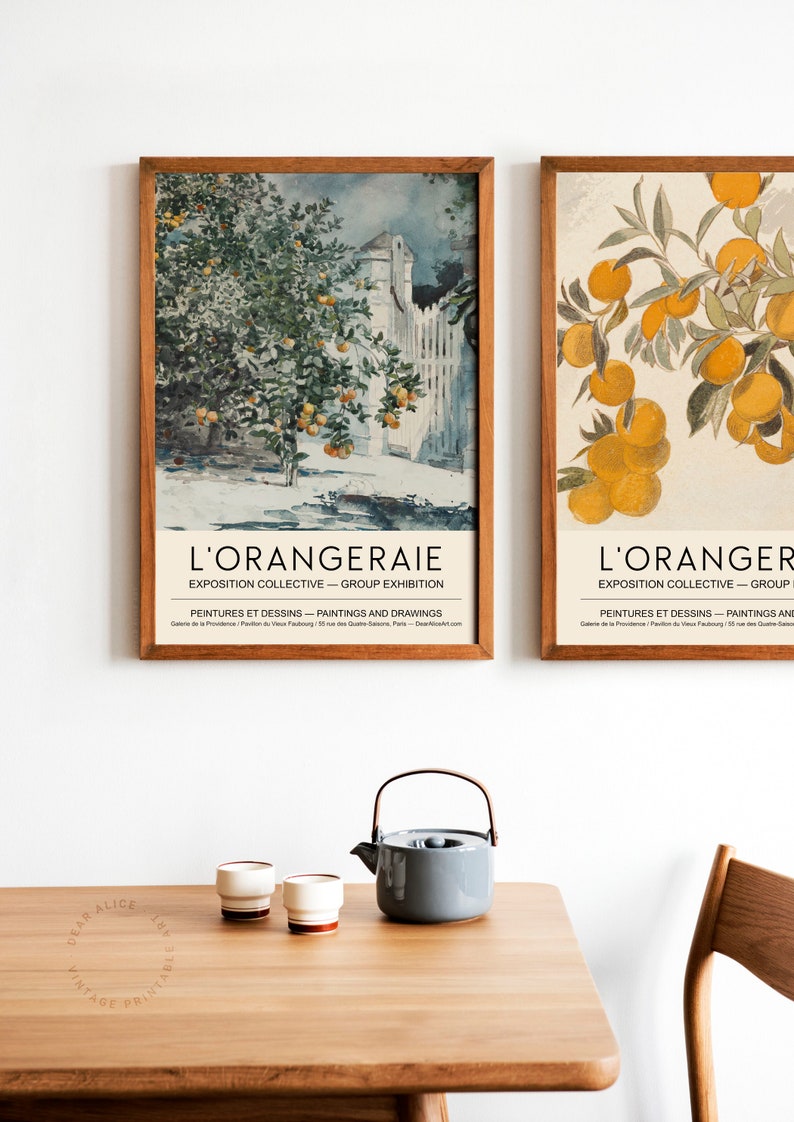 Conjunto de arte de pared de DOS, carteles naranjas, póster de galería de arte IMPRIMIBLE, par de impresiones de arte, conjunto de 2 carteles de arte Orangeraie, decoración de cocinaDA0058 imagen 2