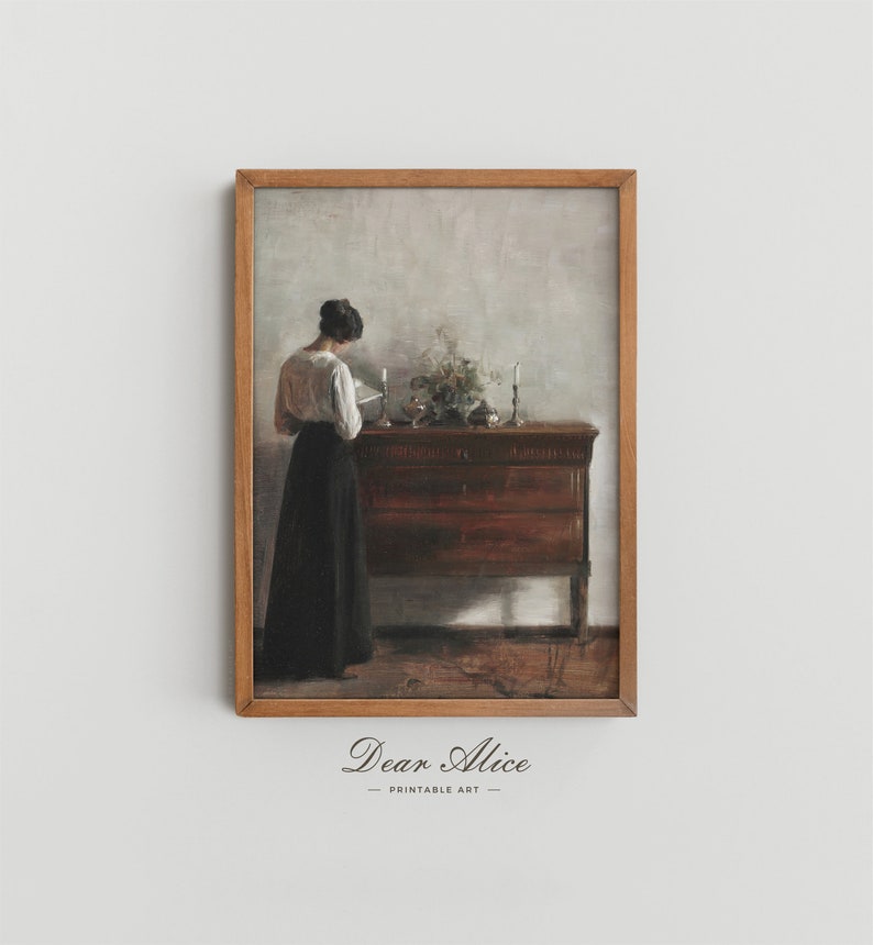 PRINTABLE Digital Download of an Antique Wall Decor featuring a Woman Reading Portrait Painting in a vintage wooden frame. | Dear Alice Art