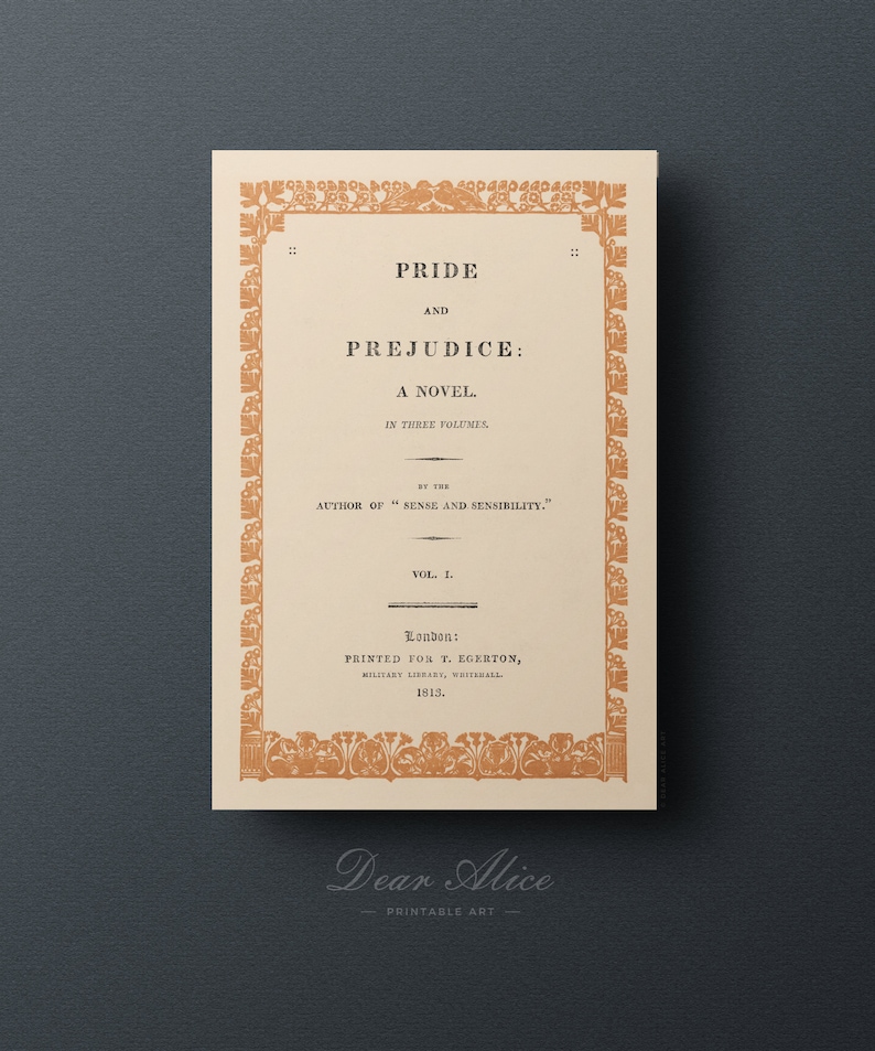 Pride and Prejudice book cover art print instant digital download ready to be printed and framed | Jane Austen Novel wall art. | Dear Alice Printable Art