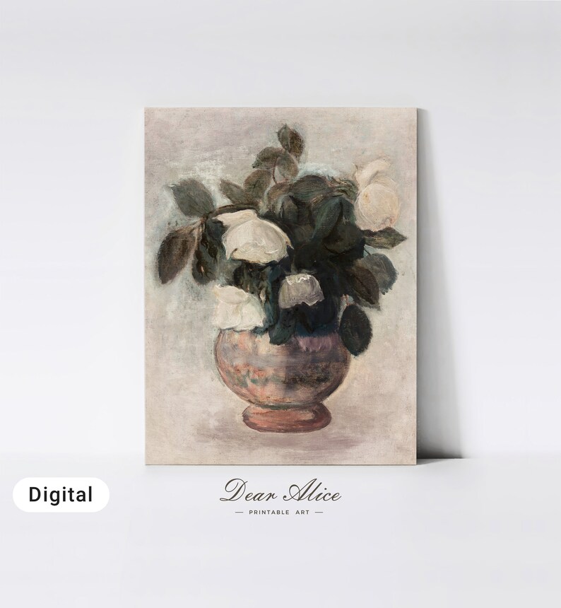 Digital Art Print of a Still Life Roses Painting made in 1800s, mounted on a masonite wood board | Dear Alice Art
