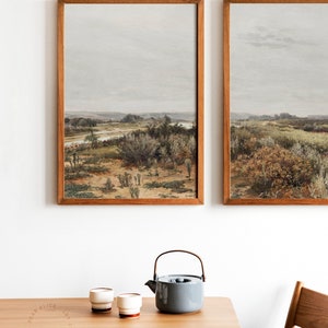 Printable Split Panel 2 Piece Wall Art | Vintage Muted Landscape Painting in two frames | French Country Landscape Painting ready to print | Farmhouse dining room decor | Dear Alice Digital Art