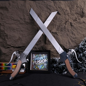Replica di giocattoli con doppie lame stampate in 3D Attack on Titan, manico in metallo con finitura lucida per oggetti di scena cosplay, oggetti da collezione, regalo perfetto per giocatori, replica decorativa
