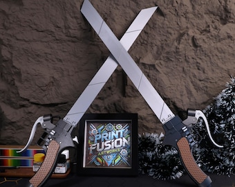 Attack on Titan 3D Printed Dual Blades Replica Toy Handle Metal Gloss Finish for Cosplay Prop Collectibles Perfect Gamer Gift Replica Decor