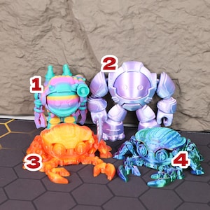 Futuristic Poseable Mecha Robot and Crab Figures 3D Printed Sci-Fi Toys with Movable Joints Gamer Gift Cyberpunk Decor Birthday Gift for Him