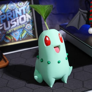 Chikorita Planter Succulent 3D Printed Hydroponic Perfect Christmas Gamer Gift for Fans, Cute Table Decoration Pokem Table Desk Accessory