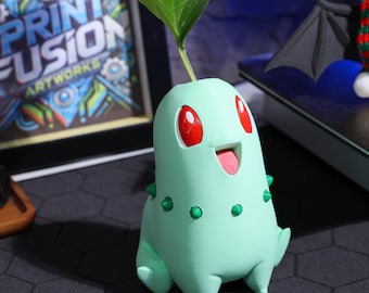 Chikorita Planter Succulent 3D Printed Hydroponic Perfect Christmas Gamer Gift for Fans, Cute Table Decoration Pokem Table Desk Accessory