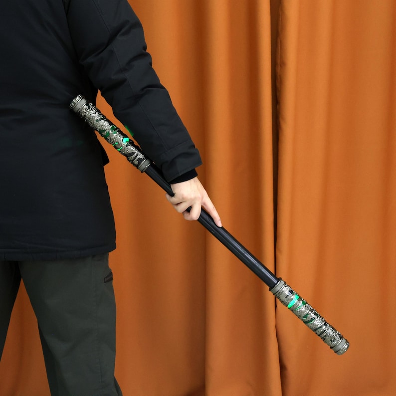 Monkey King Ruyi Jingu Bang extendable staff with air-control technology, colorful LED lights, rechargeable Type-C battery, dynamic sound effects, and a perfect cosplay or gaming accessory for fans of Sun Wukong and Black Myth Wukong.