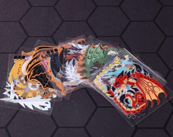 Monster Hunter Sticker Set Waterproof, Scratch-Resistant 3D Texture 2.36&quot;x2.36&quot; inches Laptops Cars PC Cases 41 Designs Monster Hunter World