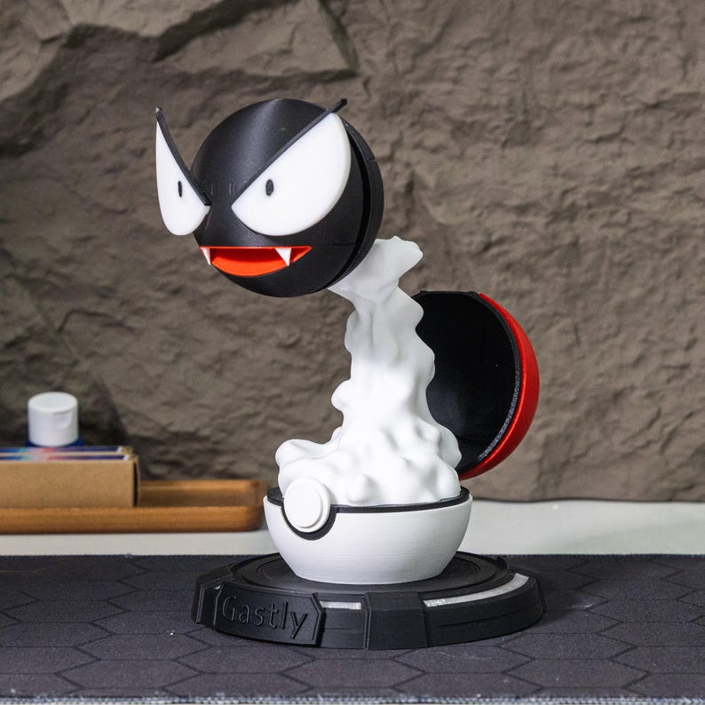 Humidificador Gastly, luz LED morada, impresión 3D, decoración de escritorio para gamers, dormitorio, oficina, lámpara de noche, regalo personalizado para sala de juegos, regalo único y nostálgico. Regular White PLA