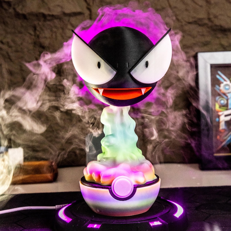 Humidificador Gastly, luz LED morada, impresión 3D, decoración de escritorio para gamers, dormitorio, oficina, lámpara de noche, regalo personalizado para sala de juegos, regalo único y nostálgico. Rainbow PLA