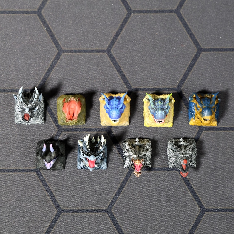 Hand-painted Monster Hunter keycap for mechanical keyboard, ideal for gamers and keycap collectors who love detailed, high-quality keycaps and unique accessories for their setups.