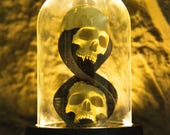 Gothic Skull Spiral LED Light Glass Dome 3D Printed Skeleton Table Lamp Halloween Decor Gamer Gift Macabre Room Accent Skeleton Shelf Decor