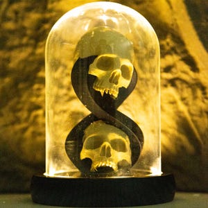 Gothic Skull Spiral LED Light Glass Dome 3D Printed Skeleton Table Lamp Halloween Decor Gamer Gift Macabre Room Accent Skeleton Shelf Decor