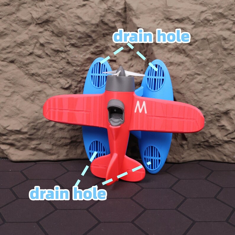 Realistic 3D printed floating seaplane toy gliding on a pool surface, ideal for fun water play for kids, while serving as an educational STEM toy that demonstrates buoyancy and basic physics. This floatplane model is a perfect gift for boys and girls who love airplanes, and doubles as a stylish aviation collectible. Use it as a Christmas stocking stuffer, Halloween party toy, or year-round learning tool. Designed with precision
