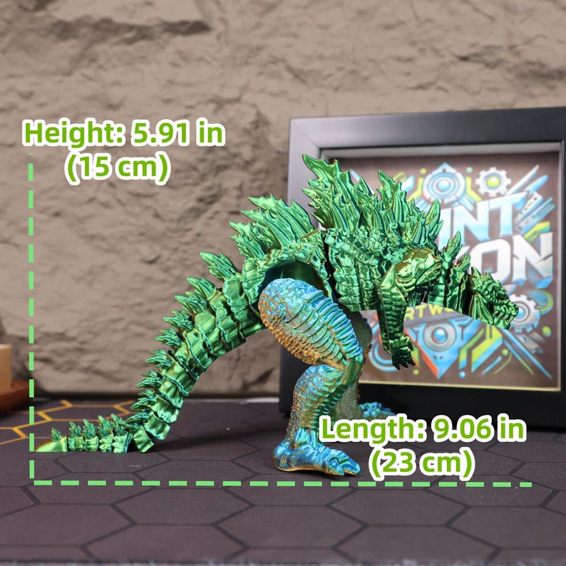 Side view of the fully articulated Godzilla kaiju figure in a dynamic stance, emphasizing the flexibility of its poseable limbs and segmented tail. The high-resolution photo showcases the chrome electroplated finish reflecting natural light, giving the figure a lifelike and powerful appearance. Ideal for use in toy photography or as a standout gift for boys, sci-fi collectors, or fans of classic movie monsters and gaming culture who appreciate well-designed collectibles.