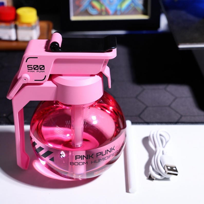 Quirky grenade humidifier with LED lights, USB-powered, and compact design. Ideal for modern home decor, small office spaces, or as a unique gift for gamers, military fans, or anyone who loves cool, functional decor.