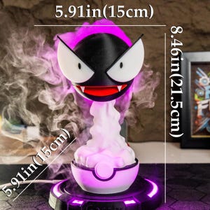 Humidificador Gastly, luz LED morada, impresión 3D, decoración de escritorio para gamers, dormitorio, oficina, lámpara de noche, regalo personalizado para sala de juegos, regalo único y nostálgico. imagen 6