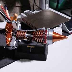 Jet engine model aircraft replica; functional motorized turbofan display; 3D printed eco-friendly PLA material; aviation Christmas ornament; realistic fan blade rotation, airplane engine model; home office decor, gift for aviation enthusiasts and.