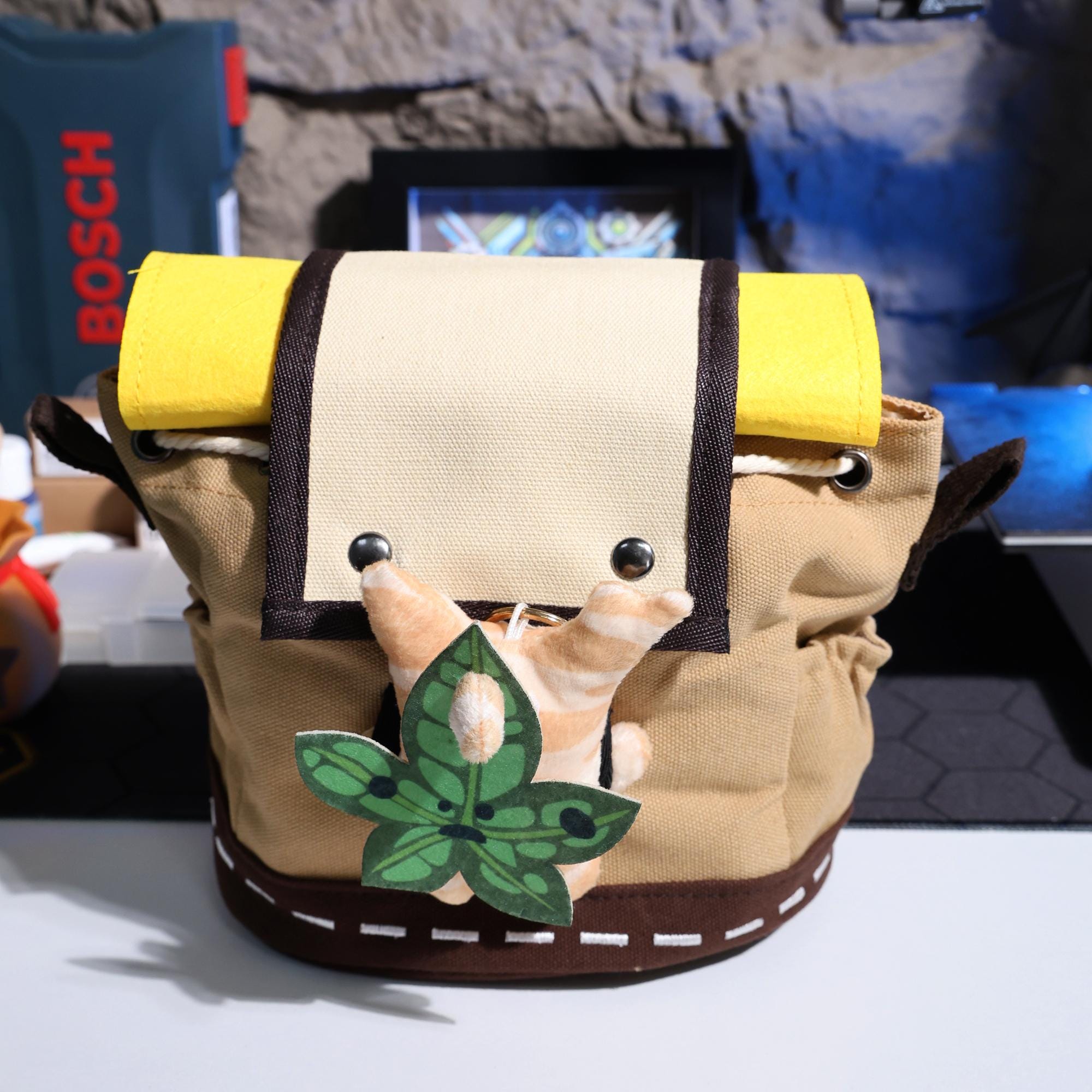 Zelda Korok Backpack Holiday Gift Set Canvas Yahaha Bag with Scroll & 5-Leaf Sound Toy LoZ TotK BOTW Gamer Accessory Costume Prop Fan Art