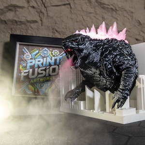 Godzilla Humidifier Atomic Breath Effect Magnet Built-in Battery Dynamic Light Home Decor, Collectors, Birthday Holiday Gift for MU Fans Half Pink with Stand