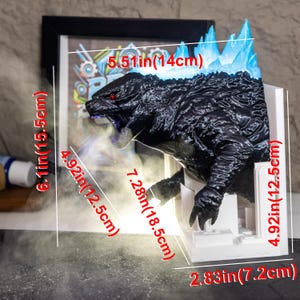 Godzilla Humidifier Atomic Breath Effect Magnet Built-in Battery Dynamic Light Home Decor, Collectors, Birthday Holiday Gift for MU Fans Half Blue with Stand